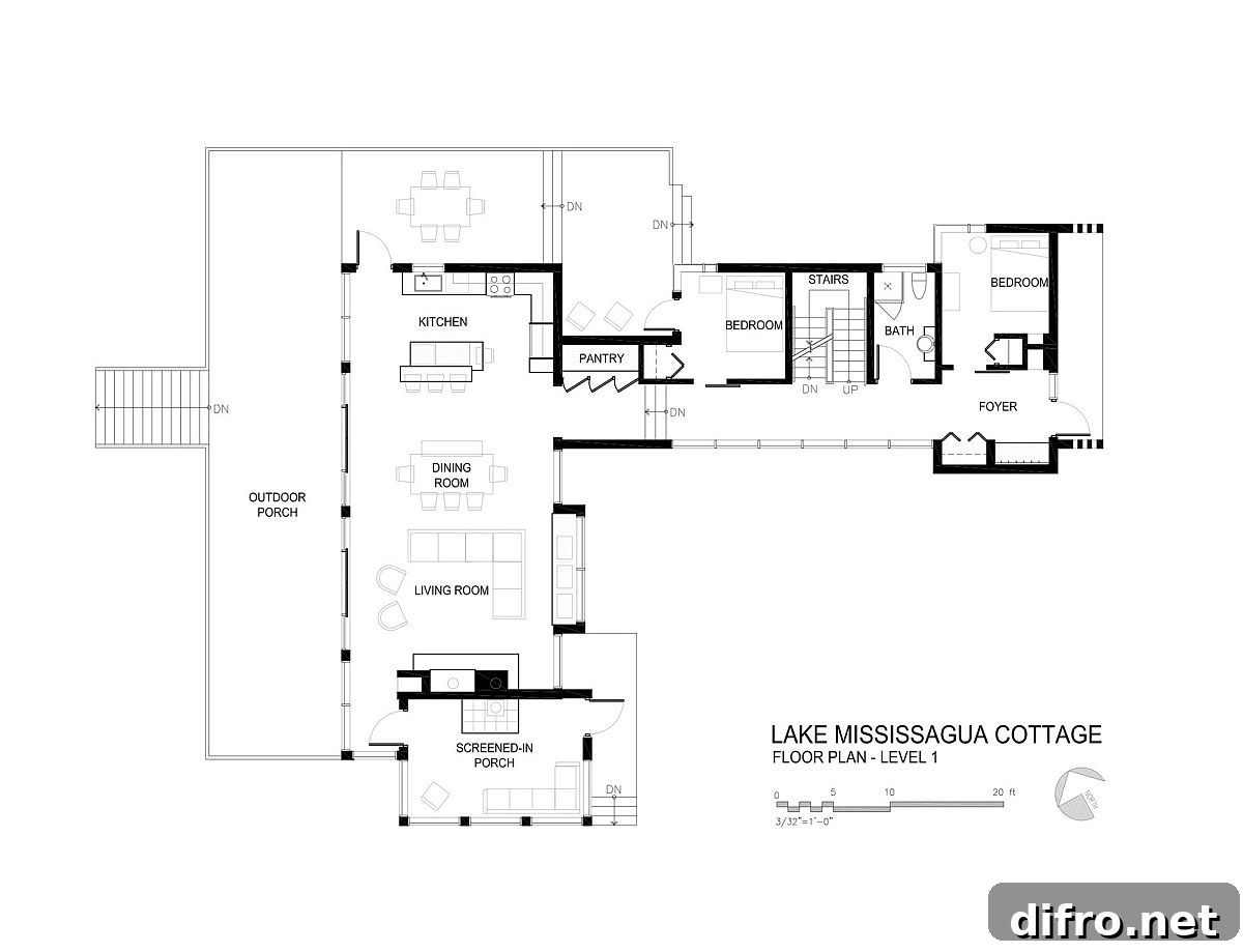 First level floor plan of the cottage