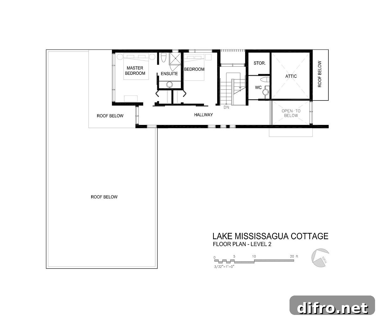 Second level floor plan of the cottage