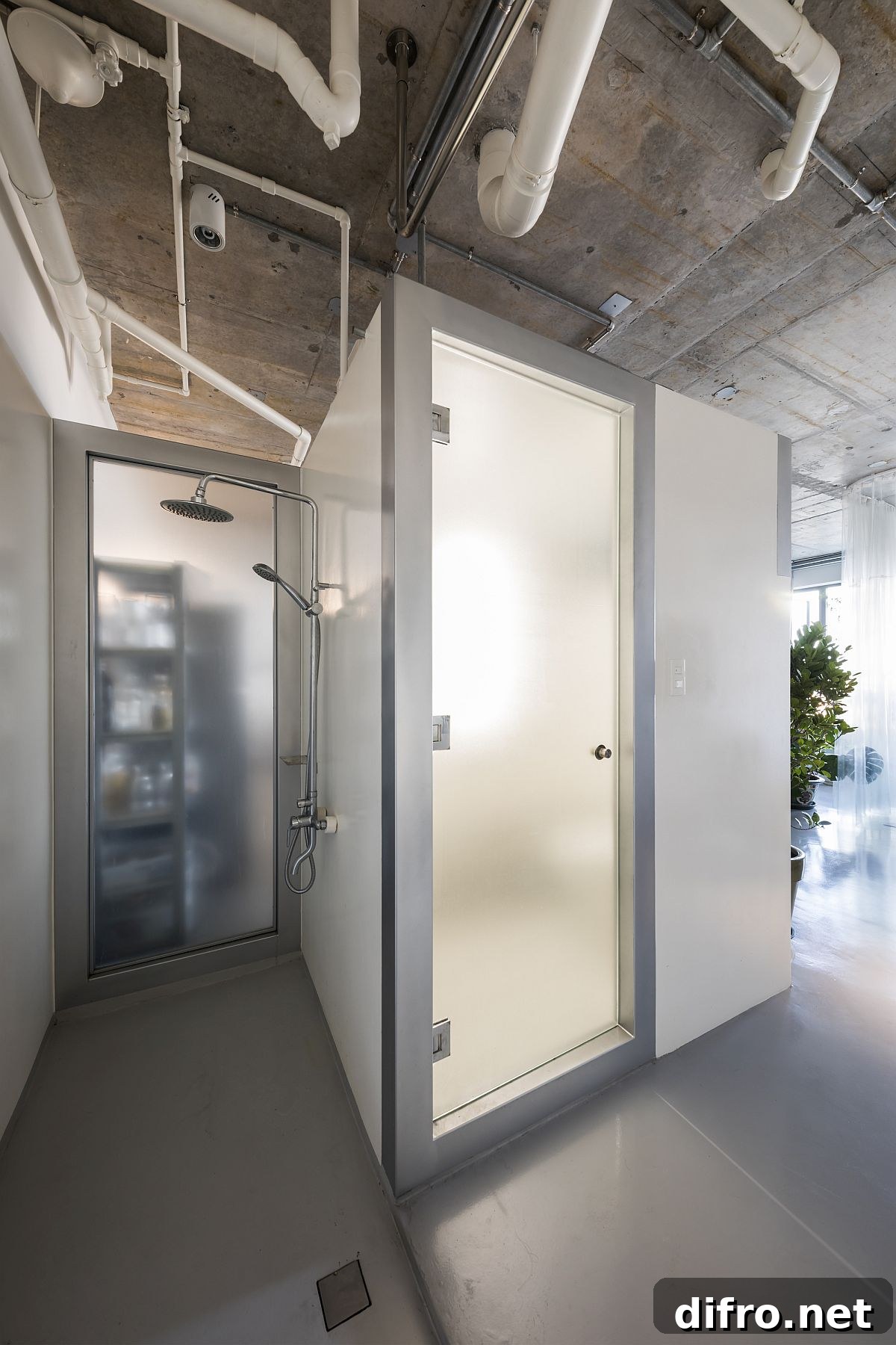 Frosted glass doors combine privacy with ventilation