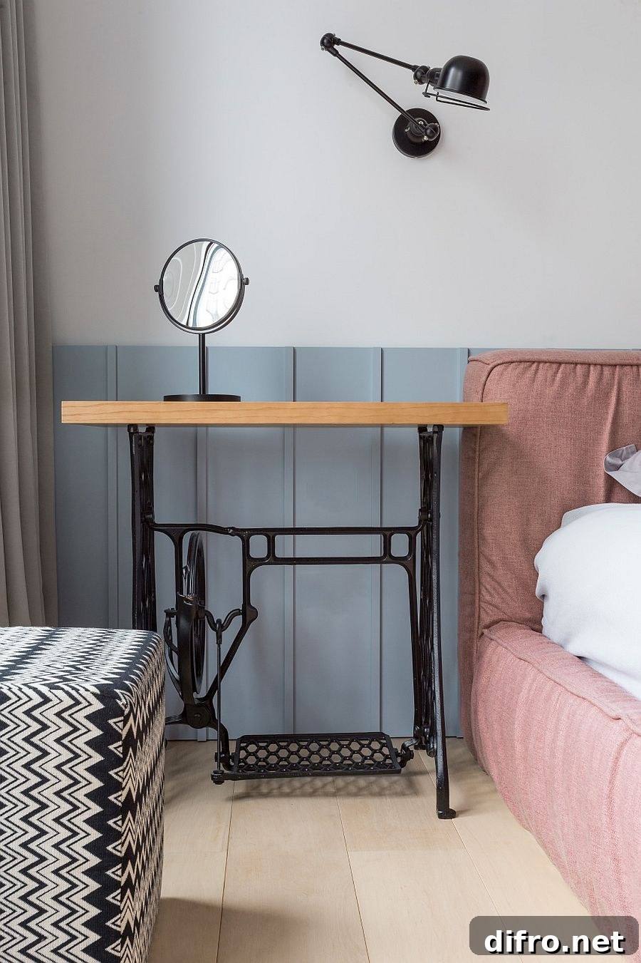 Base of old sewing machine turned into a fab bedside table