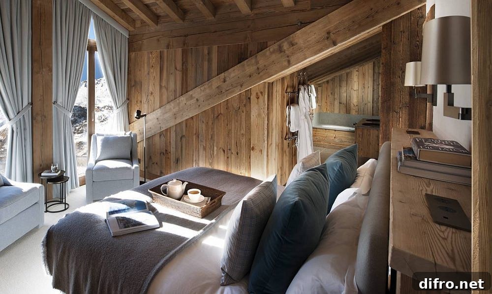 Bedroom view overlooking snow-clad alpine slopes