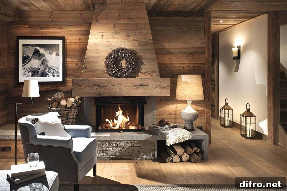 Cozy living room centered on a fireplace
