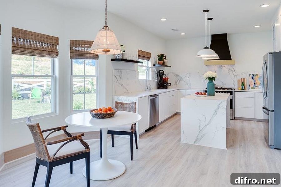 Marble countertops in a contemporary kitchen