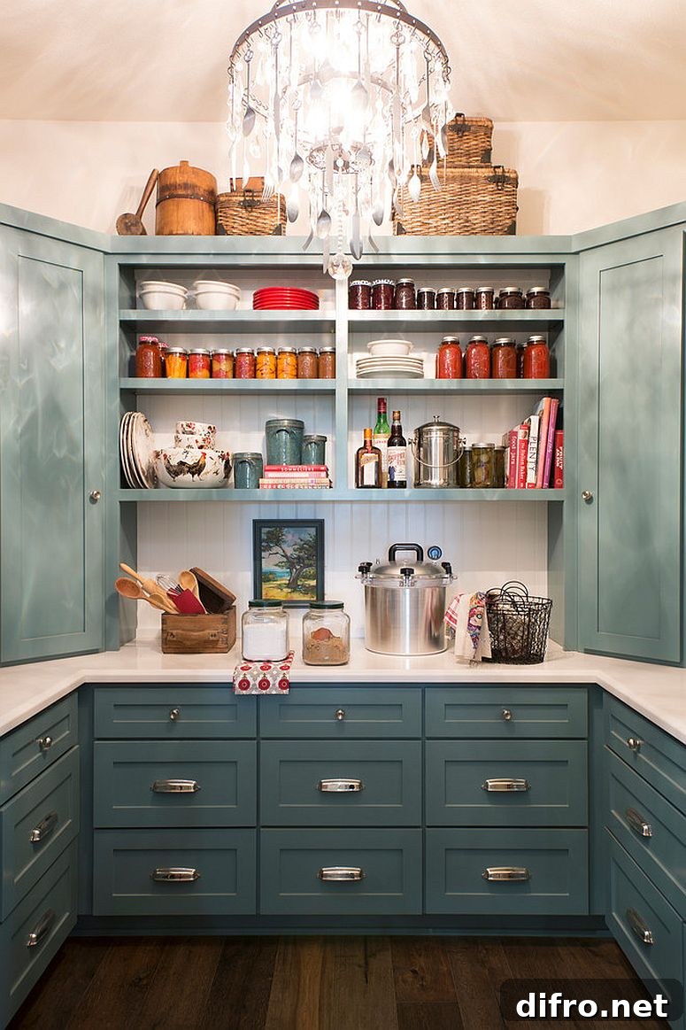 Elegant modern pantry with cabinets and smart shelving