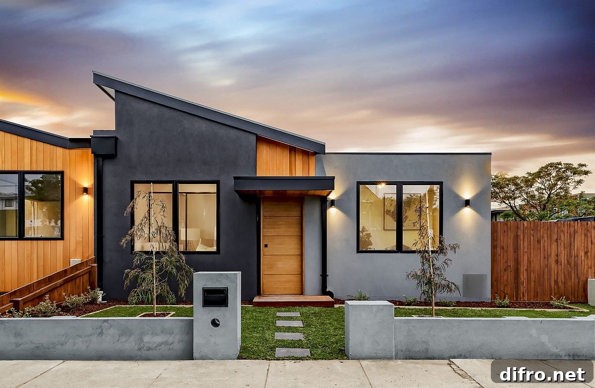 Combination of wood, light gray and dark gray on a polished home exterior