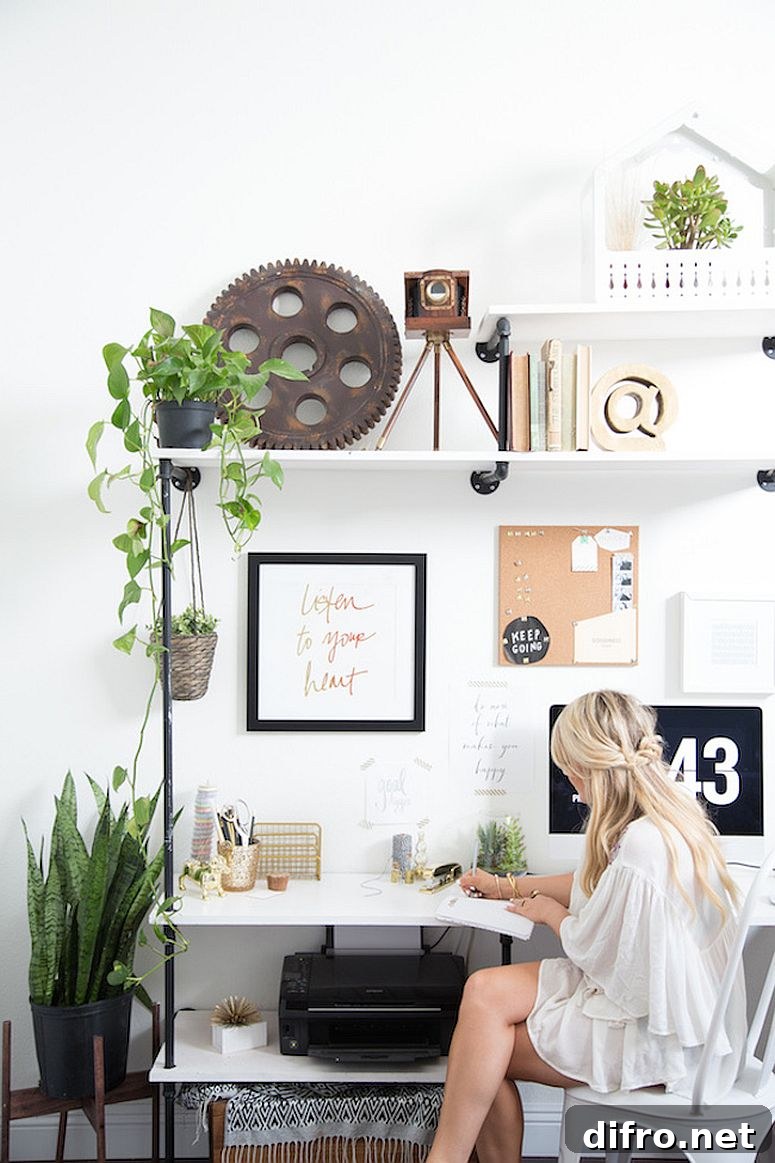 Fabulous modern home office with a touch of green