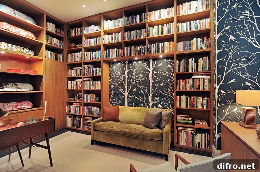 Books and wallpaper create the picture-perfect backdrop