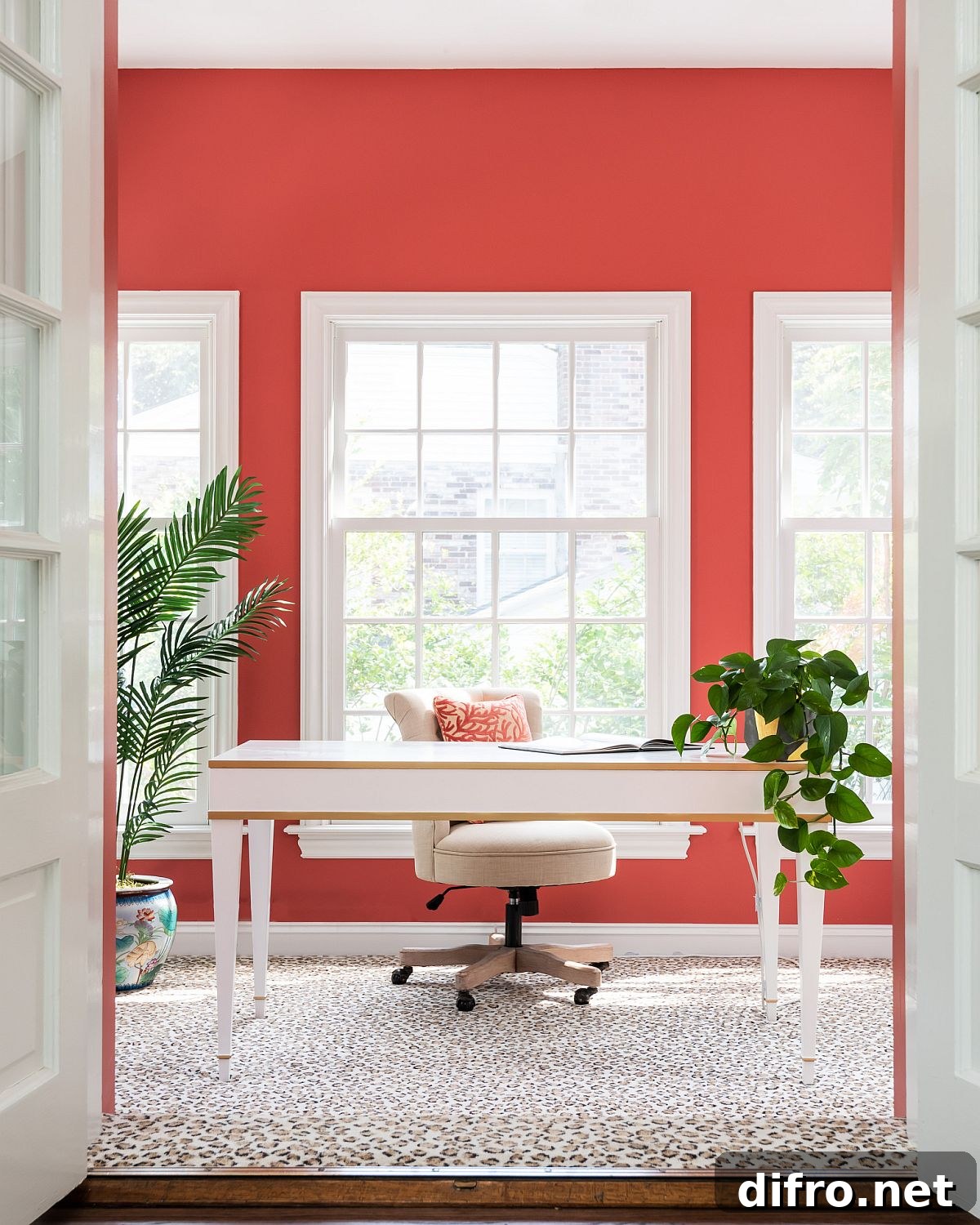 Stunning modern home office with color and sophistication