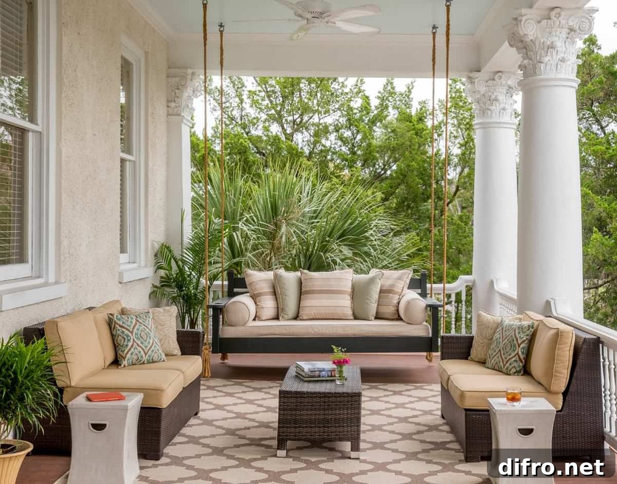 Indoor porch with seating