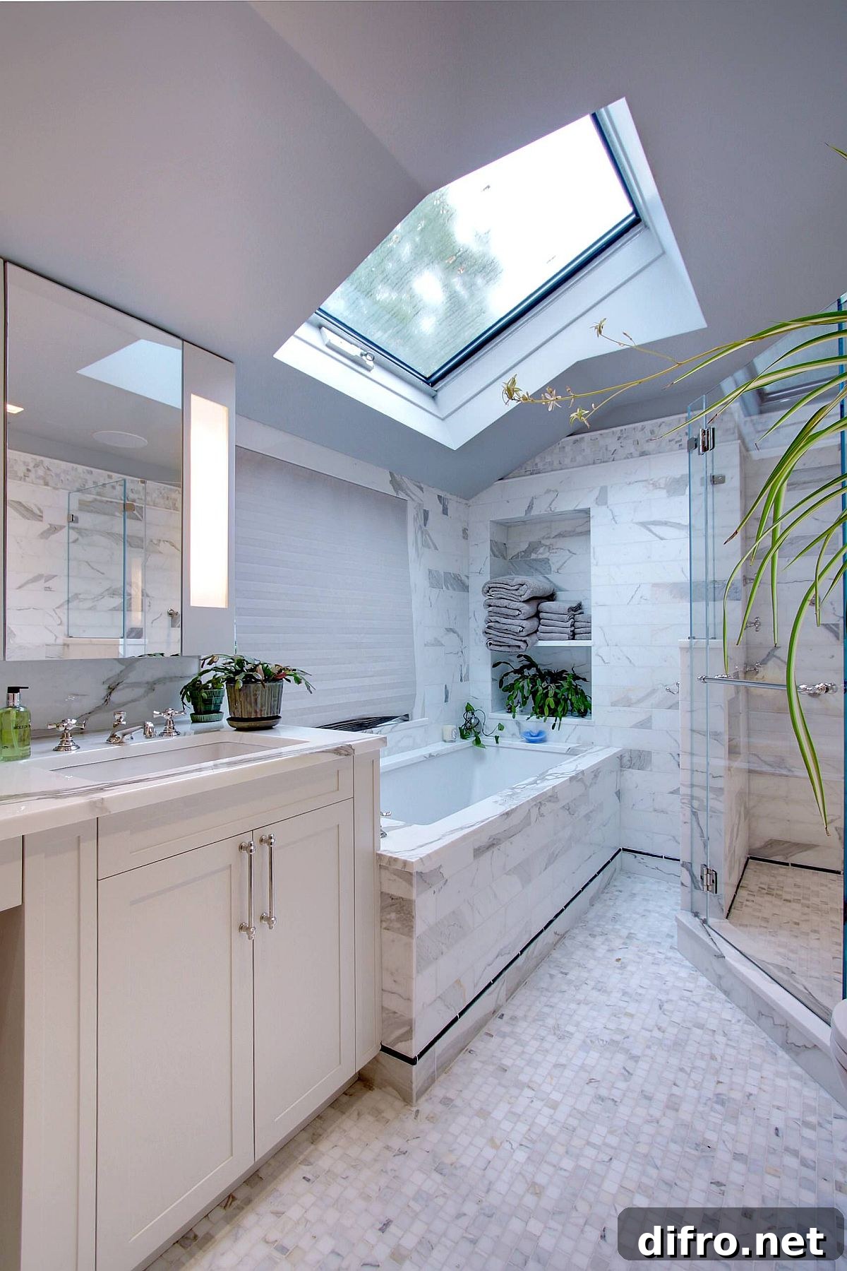 Skylight illuminating a bathroom