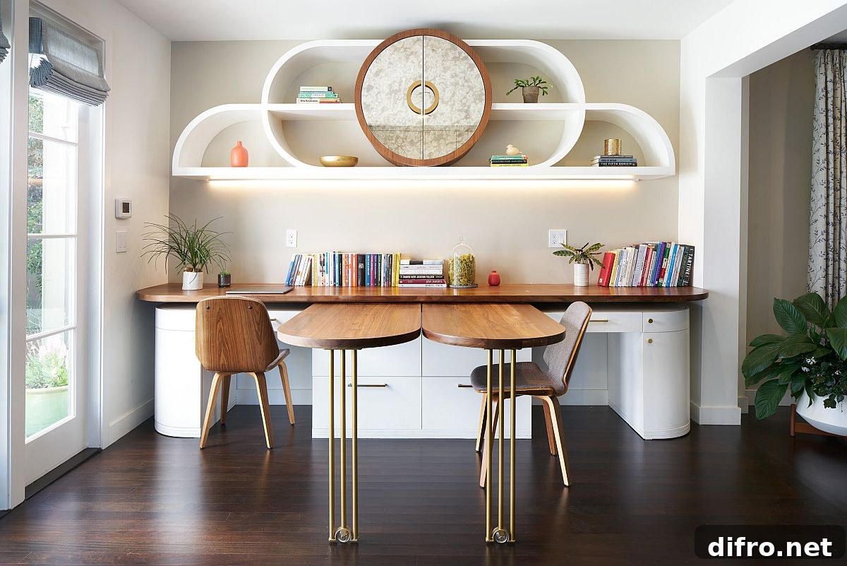 Home office with unique shelving