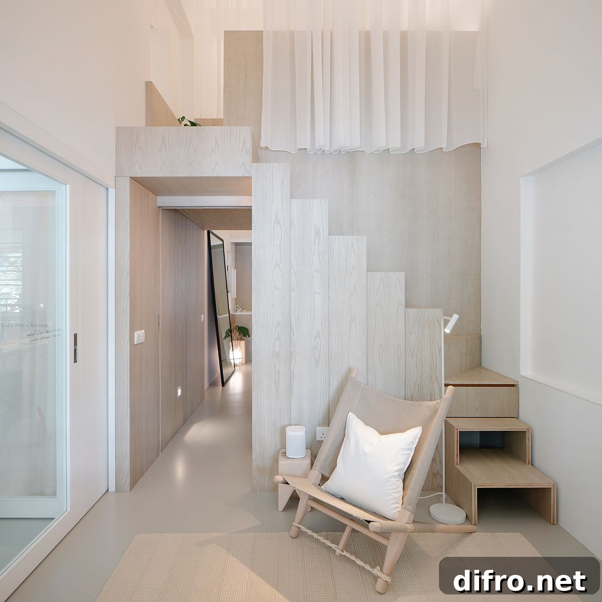 Space-savvy and stylish loft bed design of the apartment is a simple showstopper