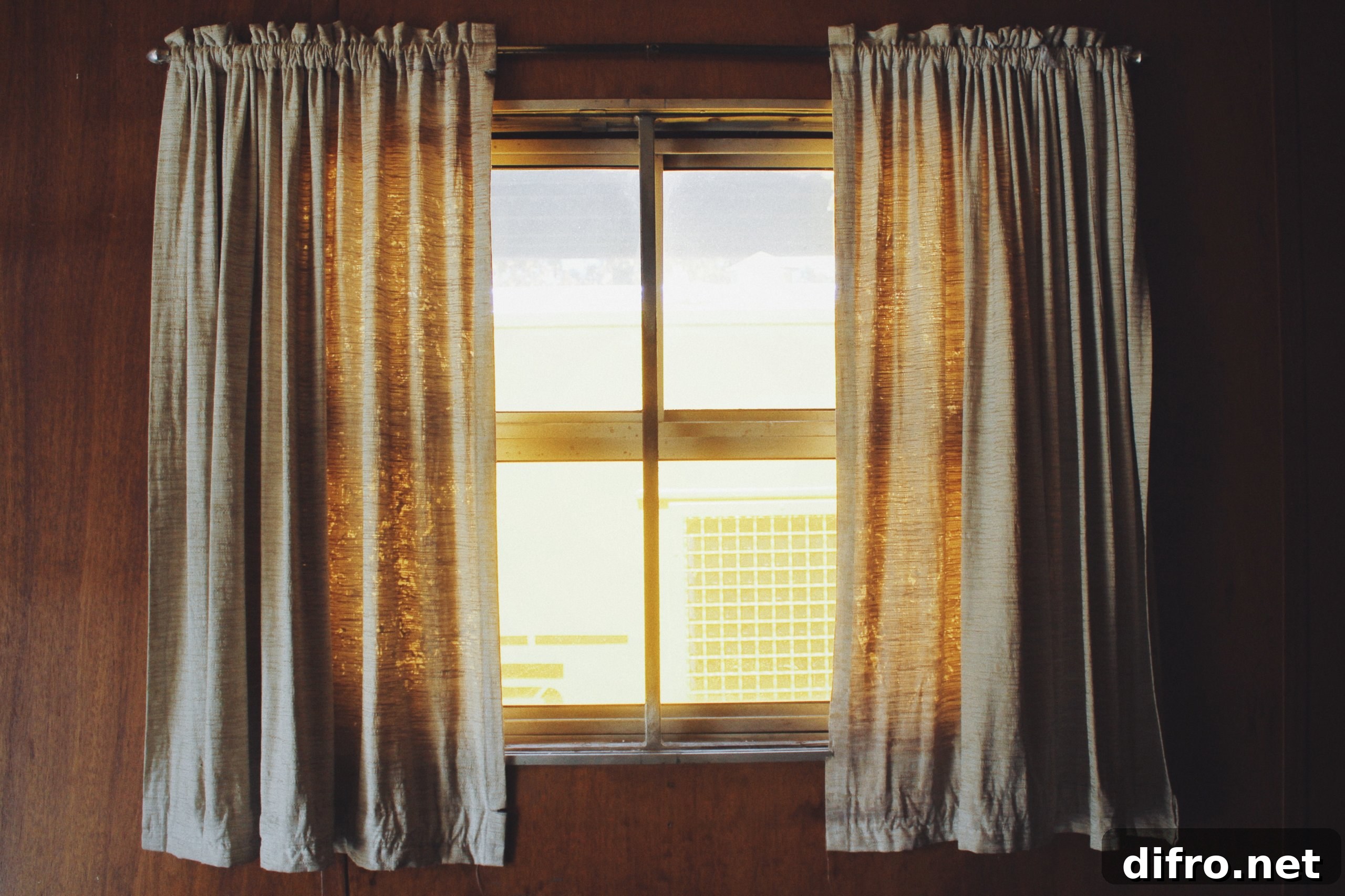 burlap curtains infront of farmhouse window
