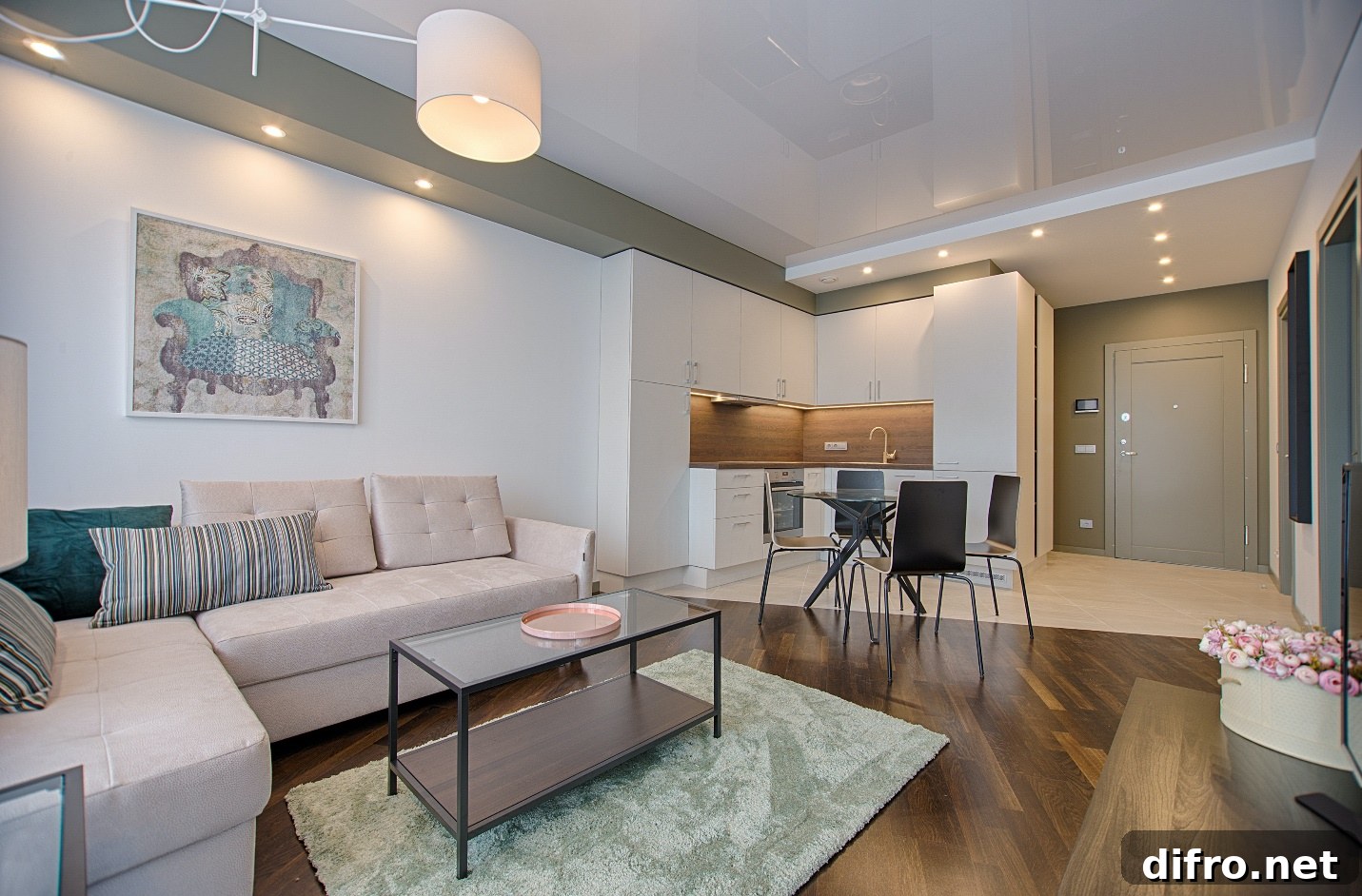 open concept living area with couch