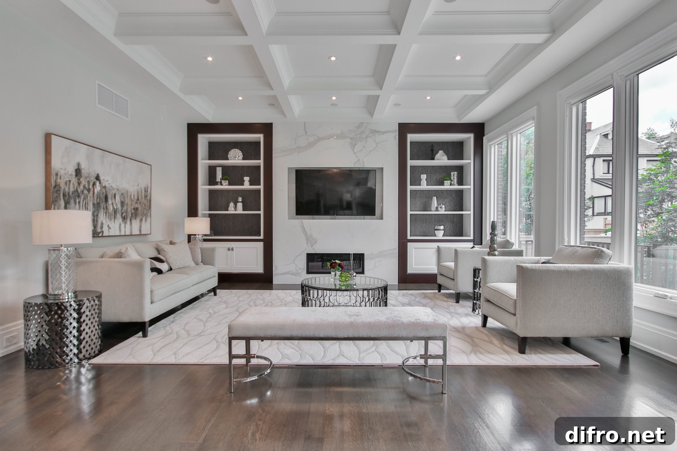 elegent living room with white furniture