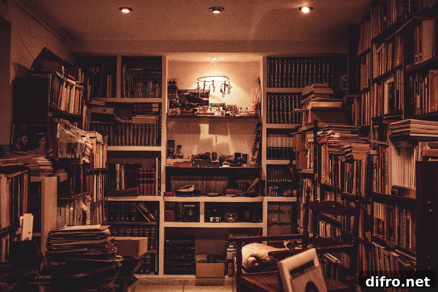 room filled with junk and books