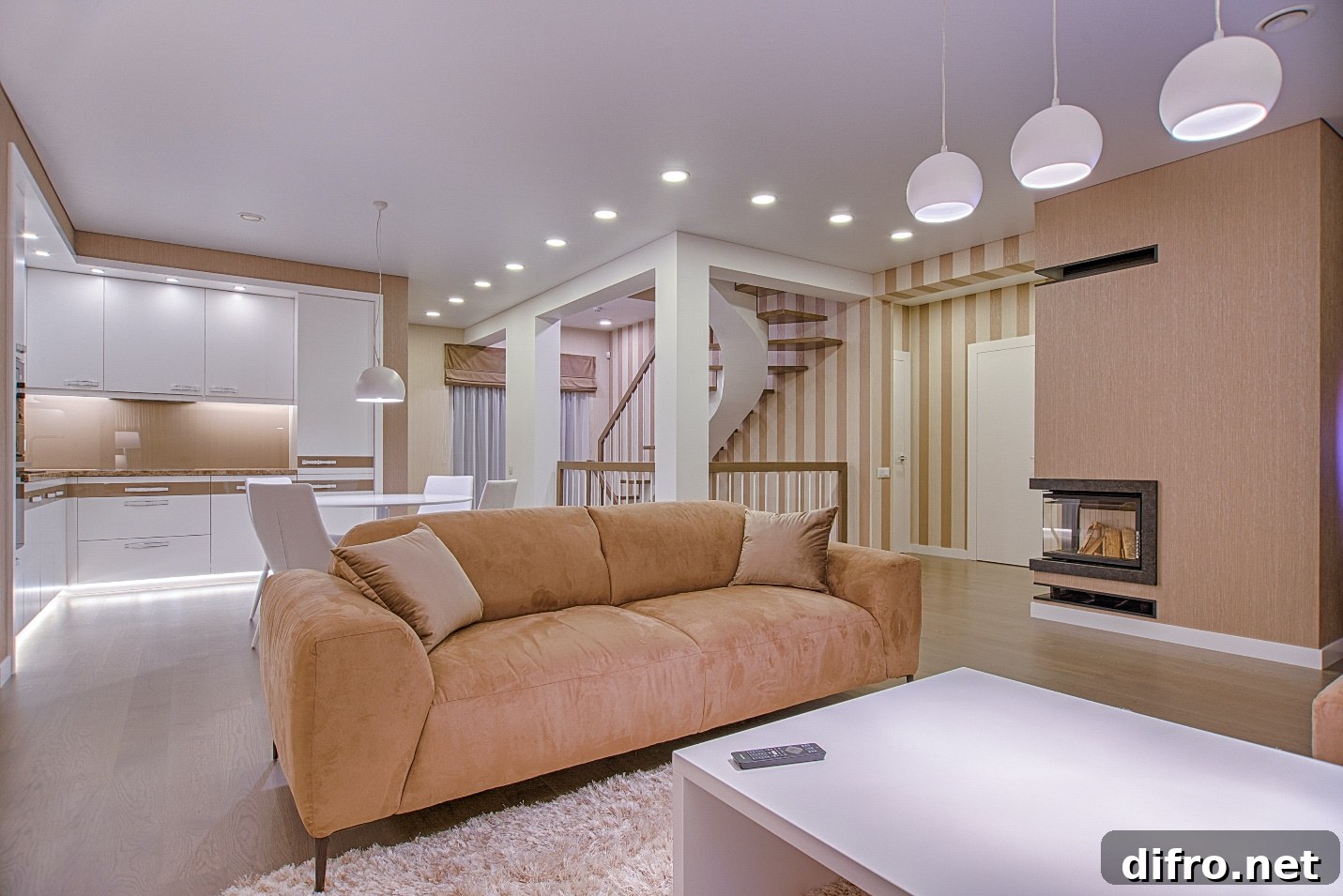 modern open space living area with minimal junk