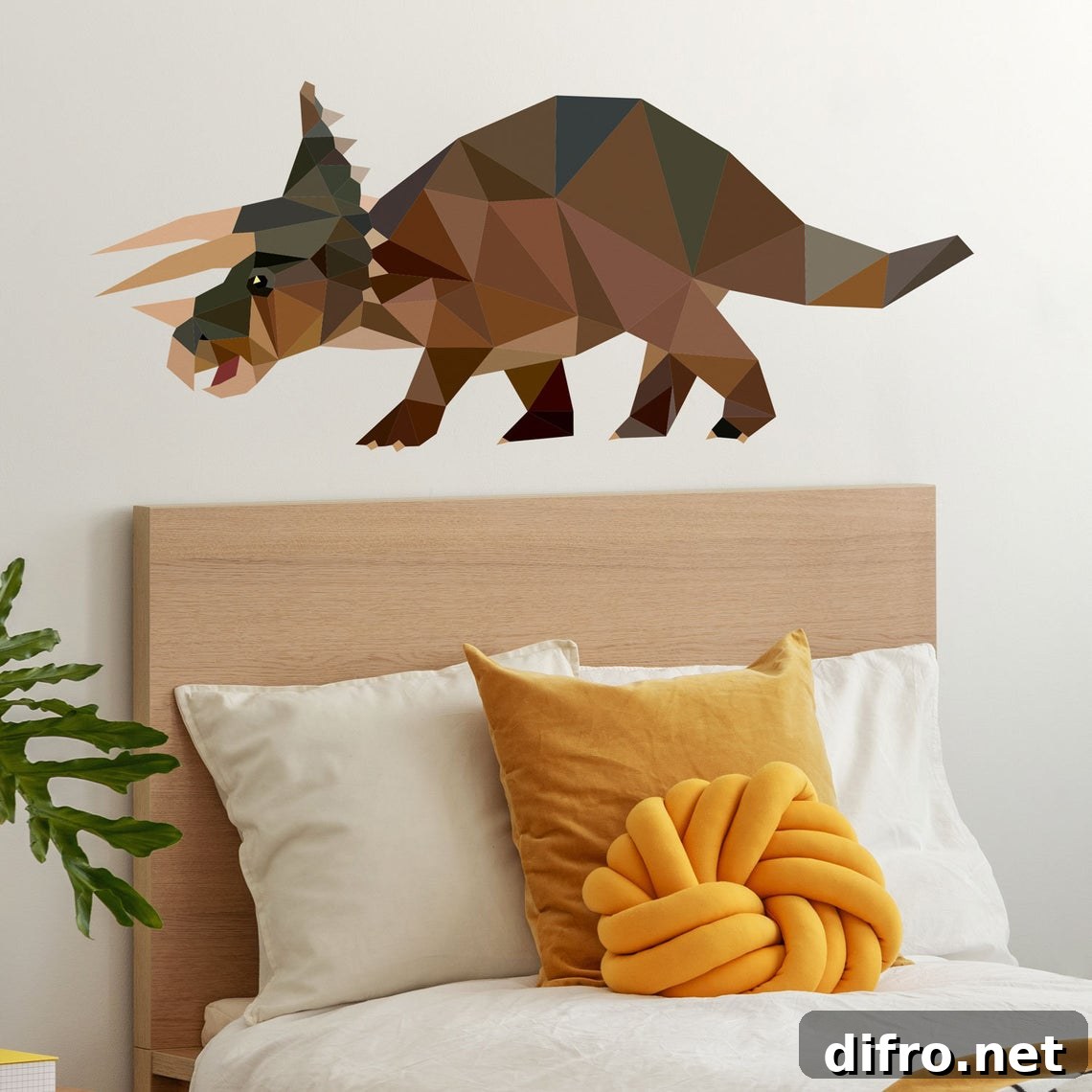 Bed with rhino on the wall