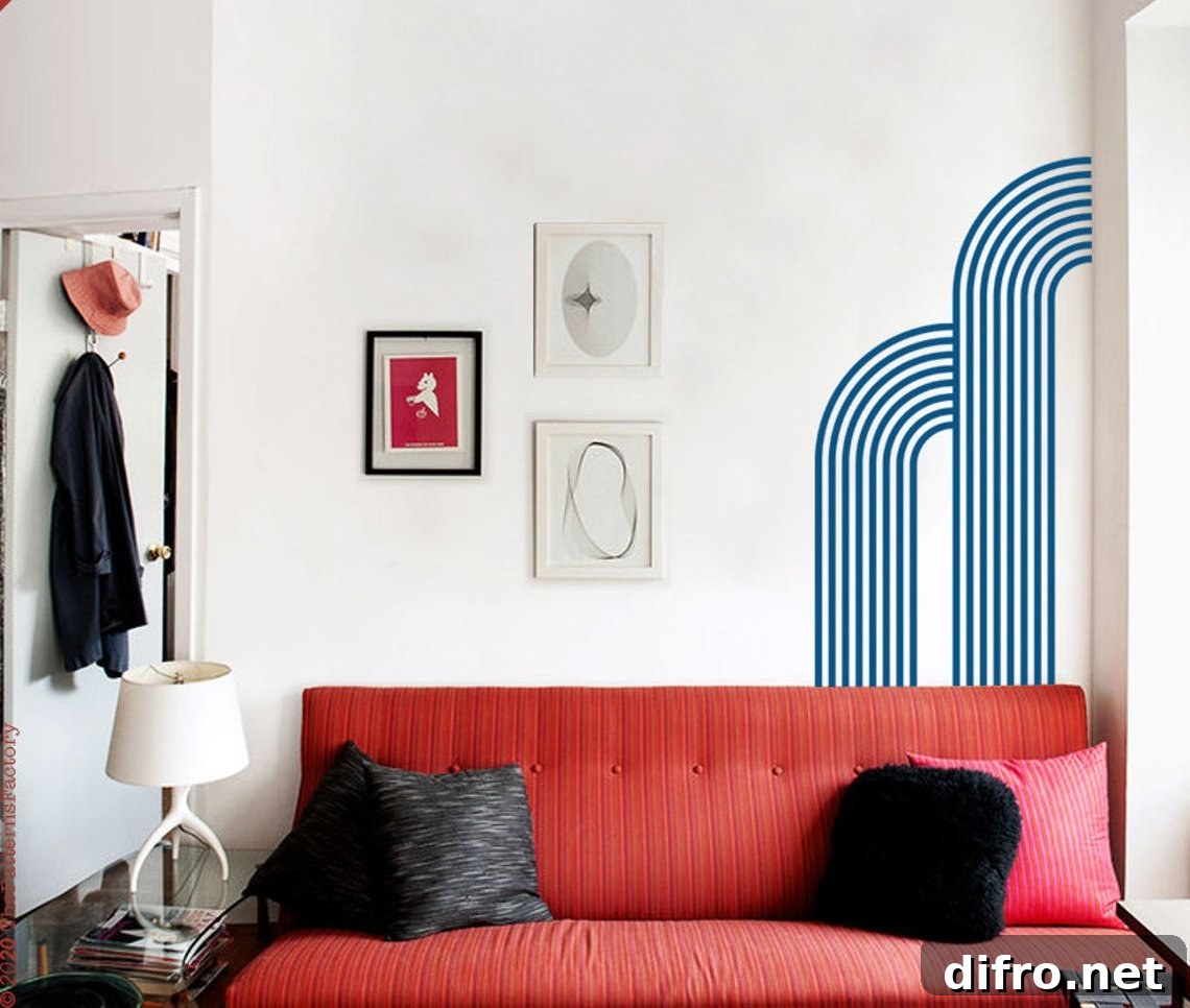 Red sofa in white wall