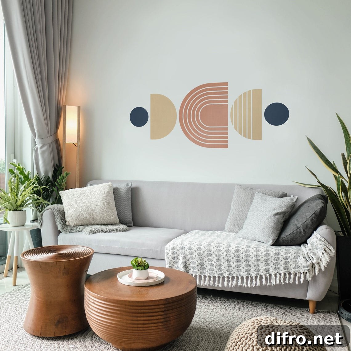 Grey living room with brown center table