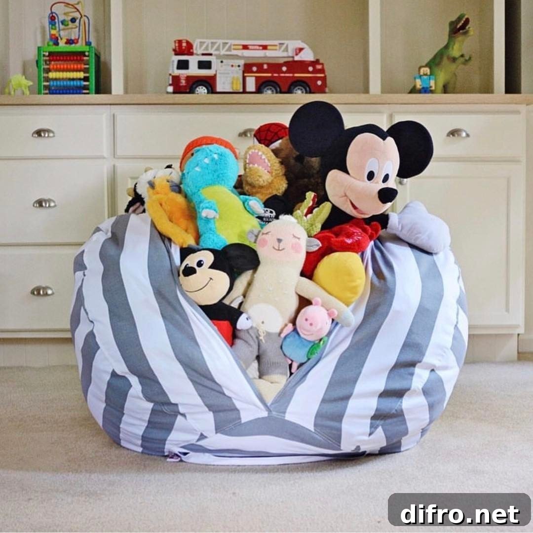 Stuffed animals stuffed into the pillow storage