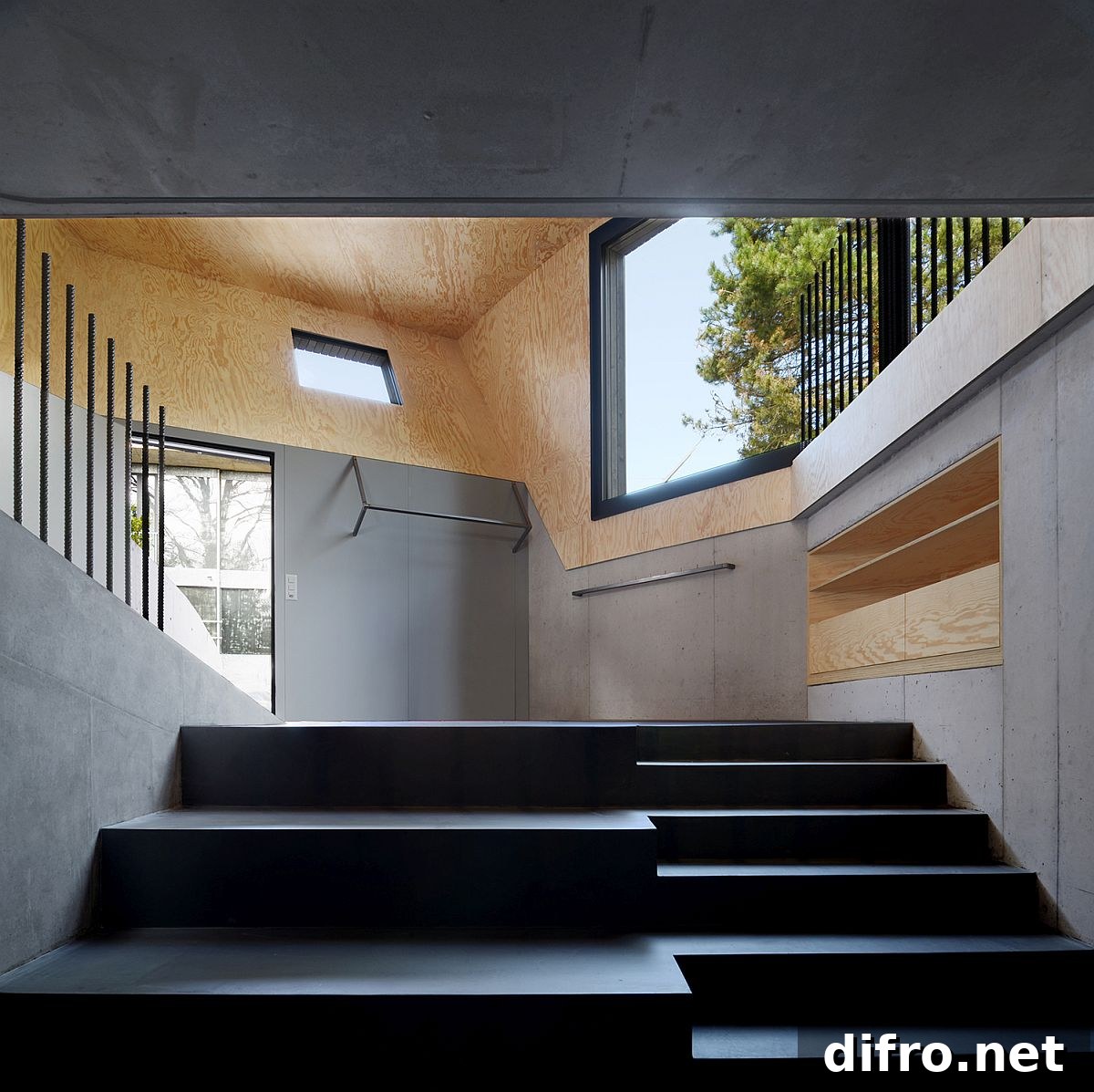Concrete floor and wooden walls
