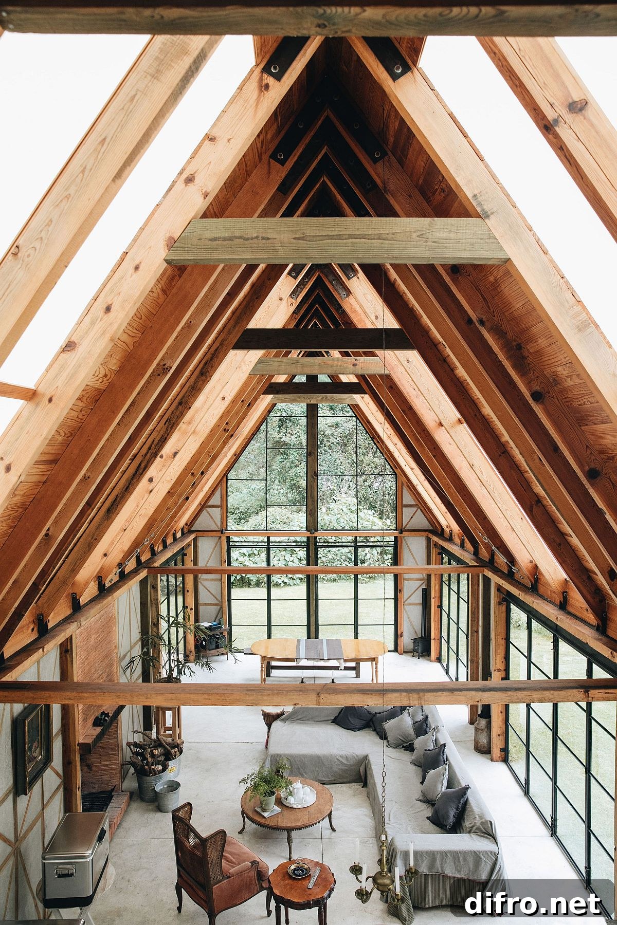 Vaulted ceilings and cabin style design shape the Mi Cielo Lodge in the woods