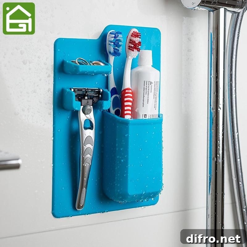 Silicone shower organizer for toothbrush and toothpaste