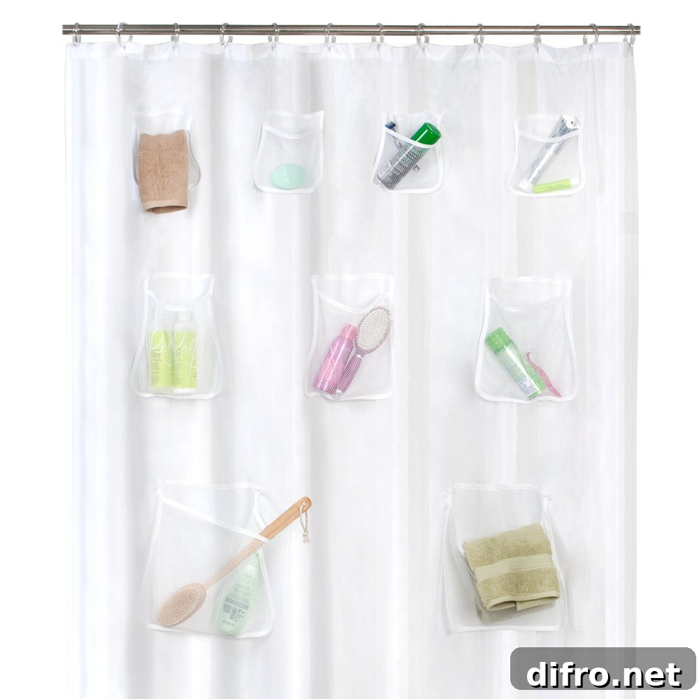 Shower curtain storage