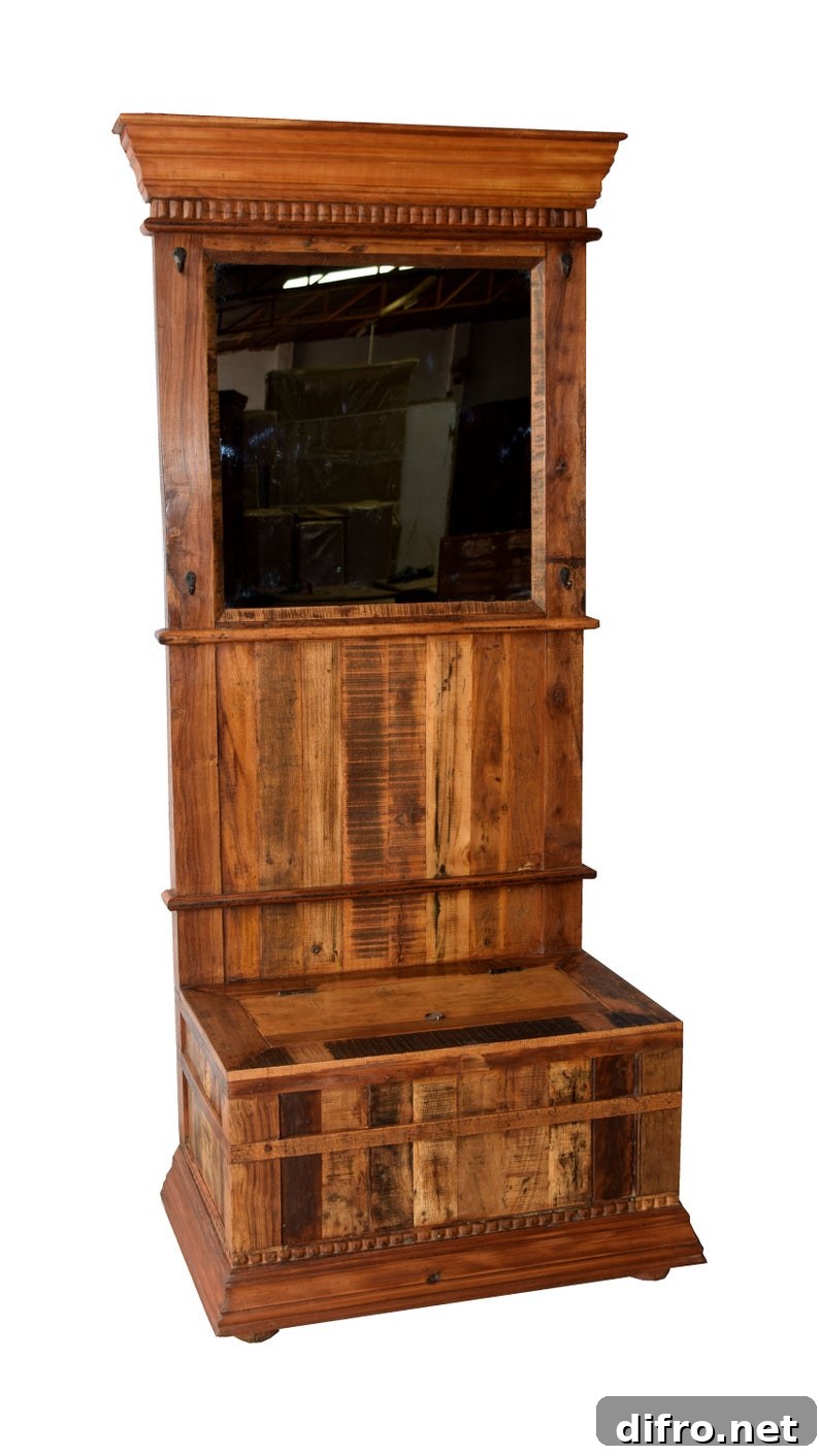 Rustic tall shoe rack with mirror