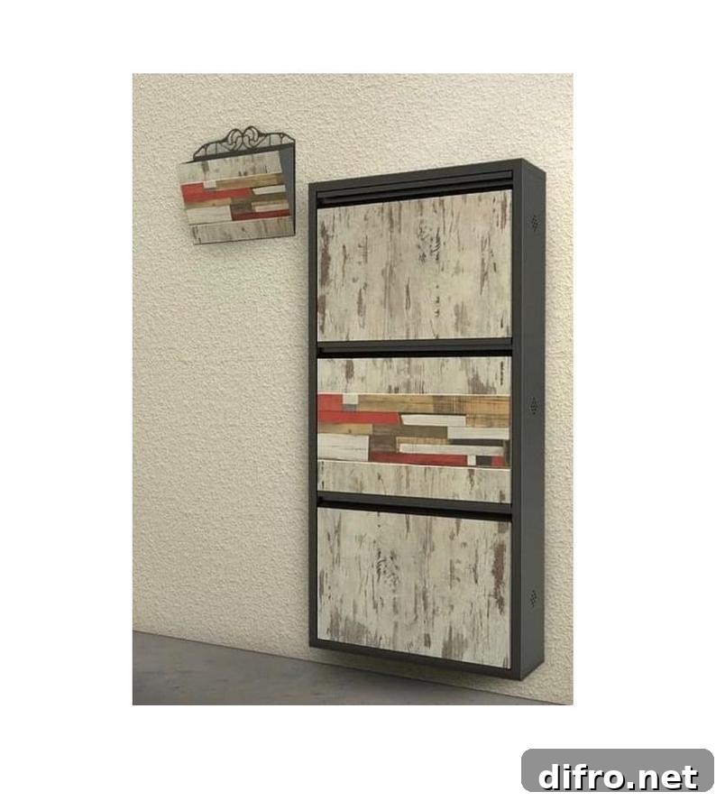 Custom design shoe rack beside a mailbox