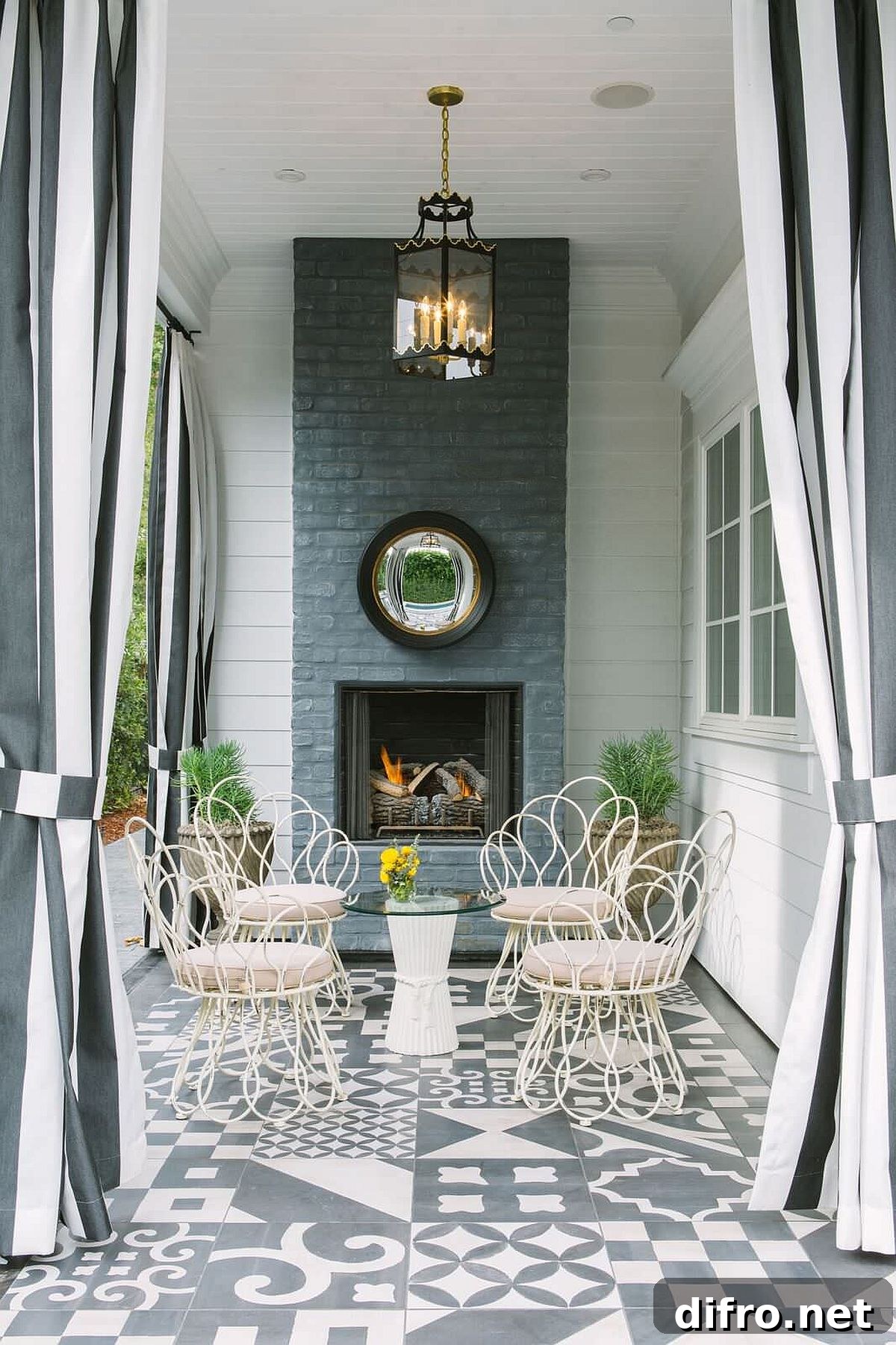 Covered shabby-chic patio exudes sophistication