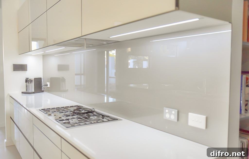 Silver glass kitchen backsplash