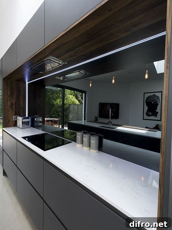 Grey mirror backsplash