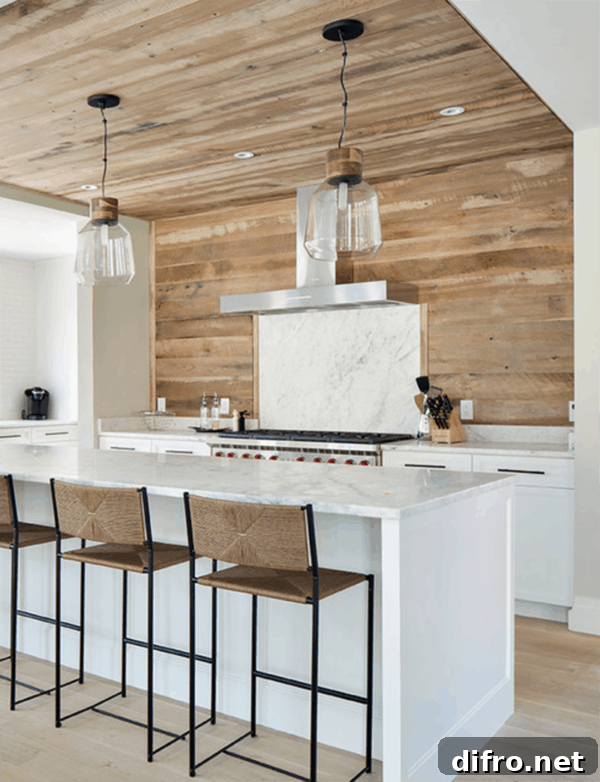 Wood planked kitchen backsplash