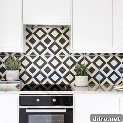 Geometric tile kitchen backsplash