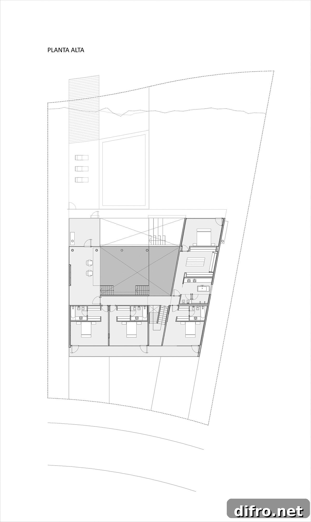 Upper level floor plan of modern Castores House in Buenos Aires