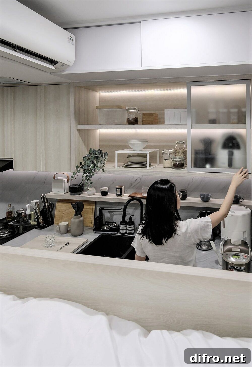 Tiny functional kitchen in the small apartment