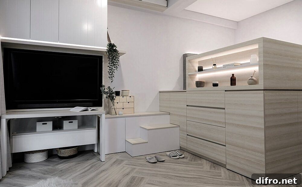 Space-savvy, contemporary interior of a modern micro apartment