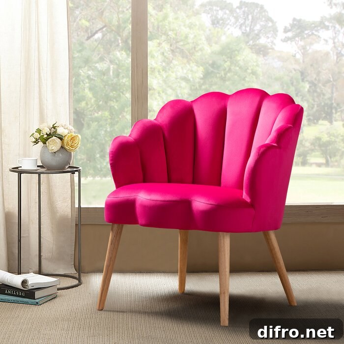 Bright pink chair in front of window