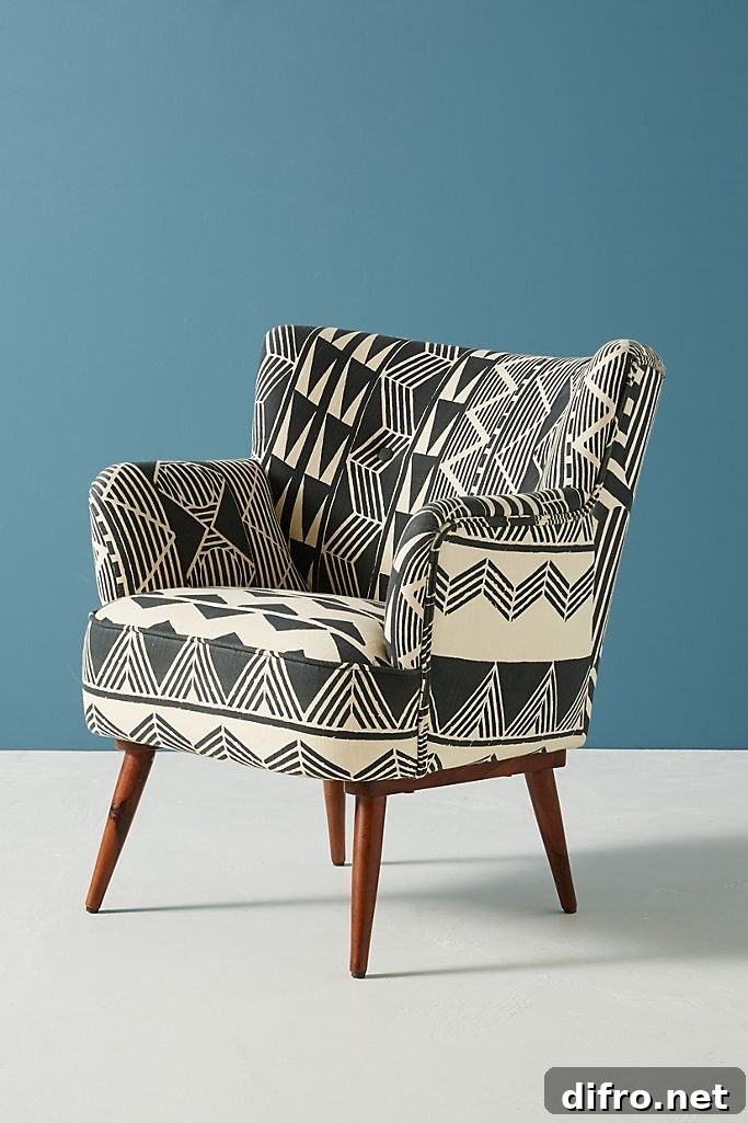 Black and white chair in blue background