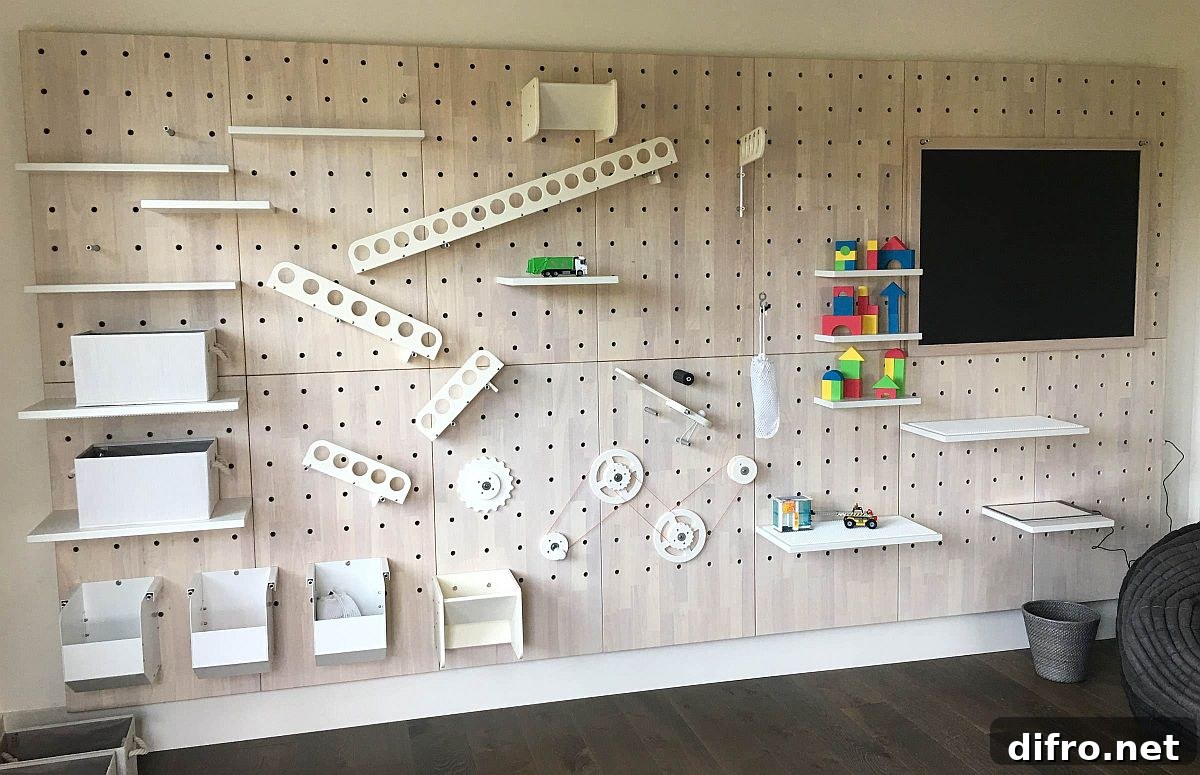Activity wall combining storage and play