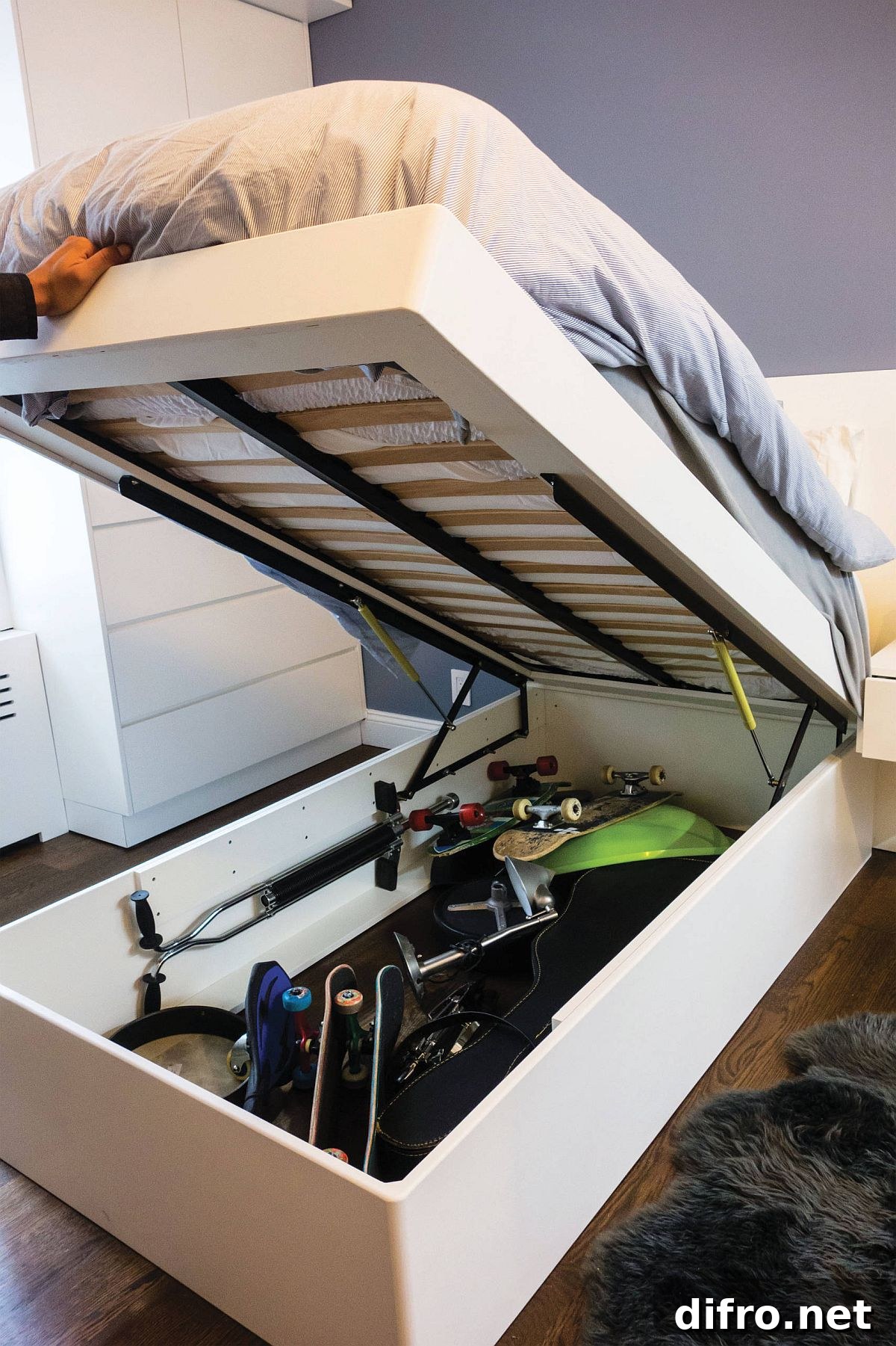 Custom bed frame with hidden storage