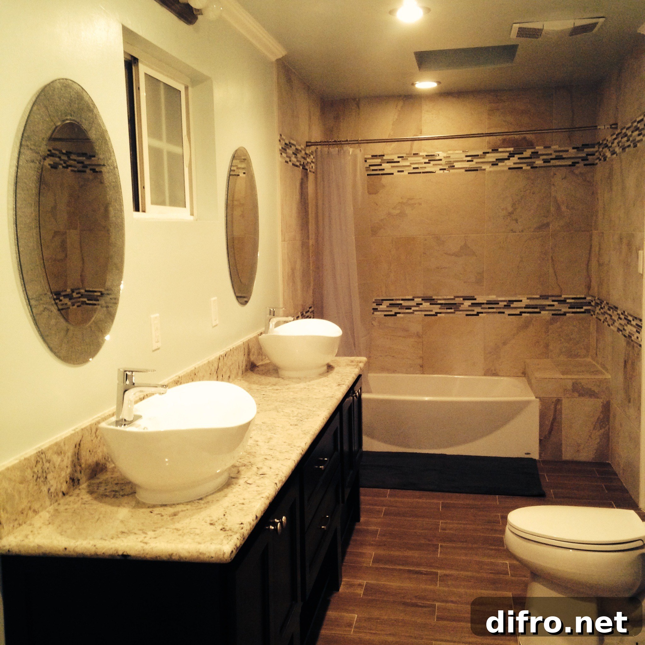 Bathroom with two sinks and mirror