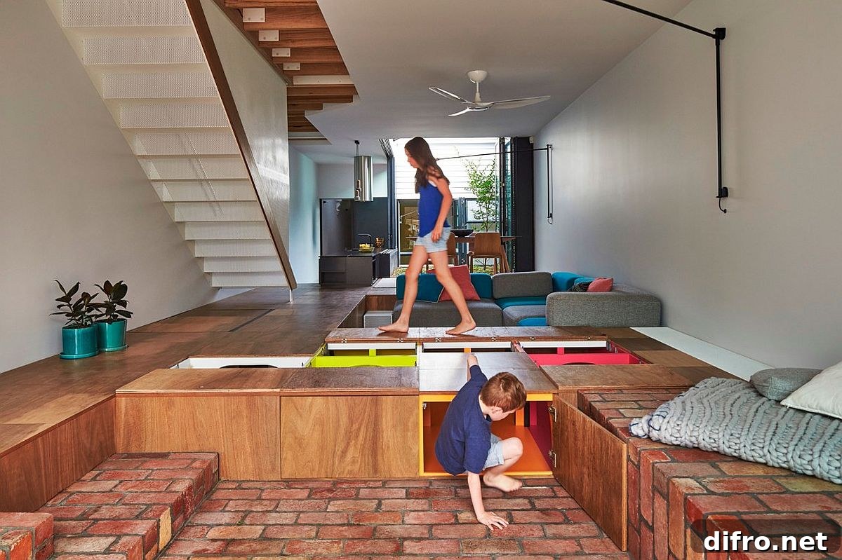 Built-in floor boxes for storage