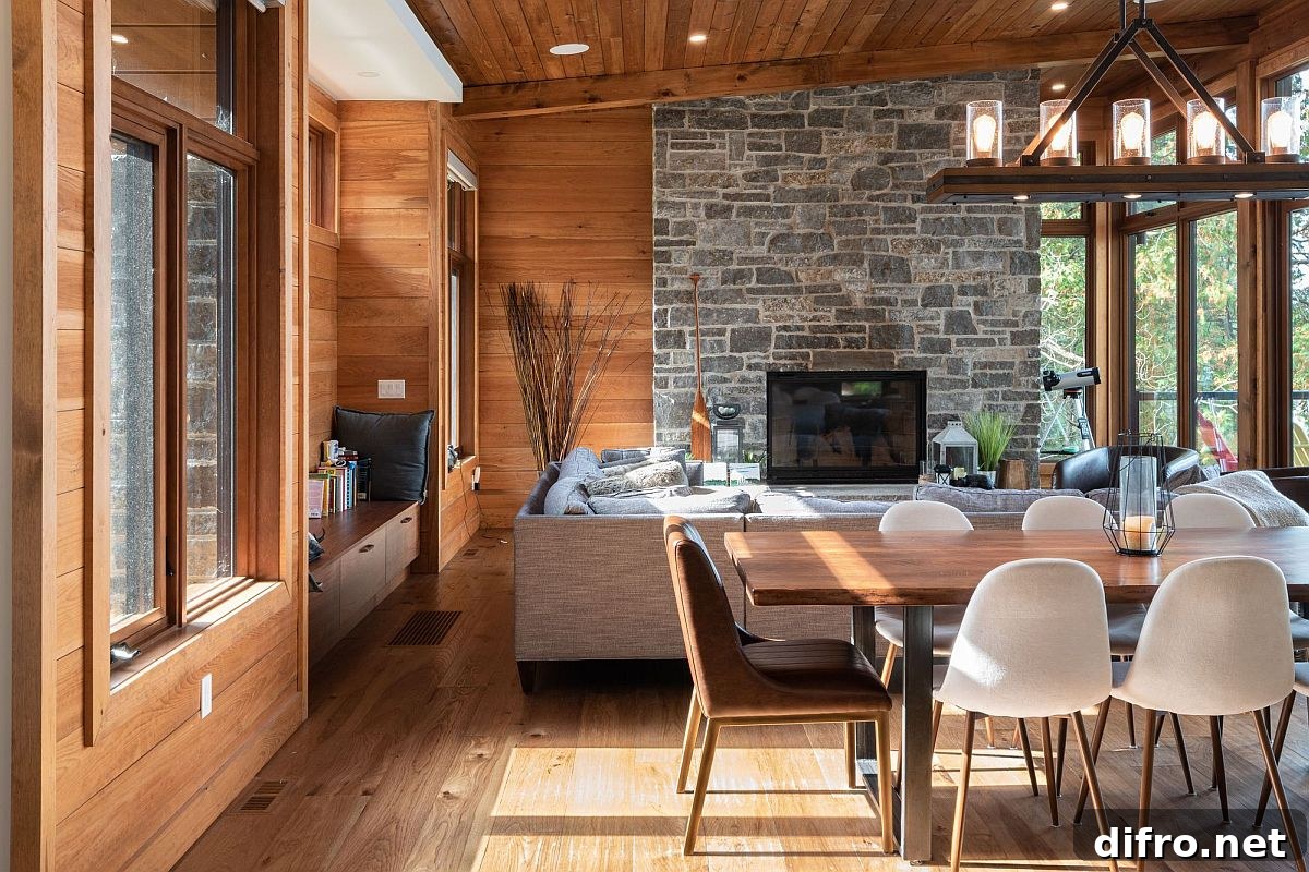 Stone accent wall in living room
