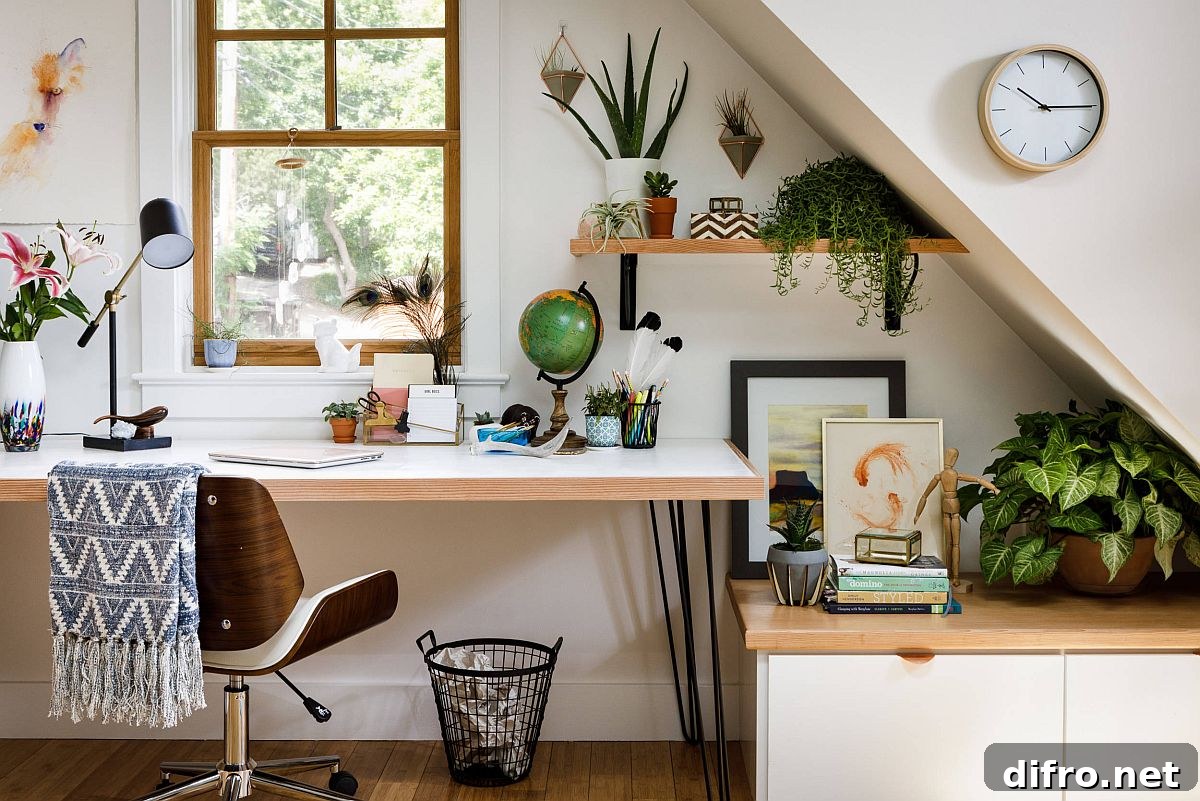 Contemporary home office with greenery