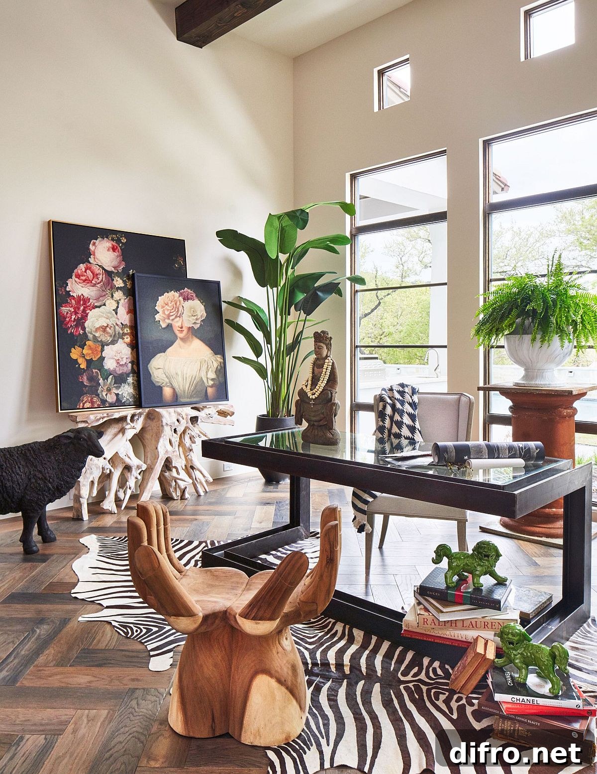 Mediterranean-influenced home office with plants