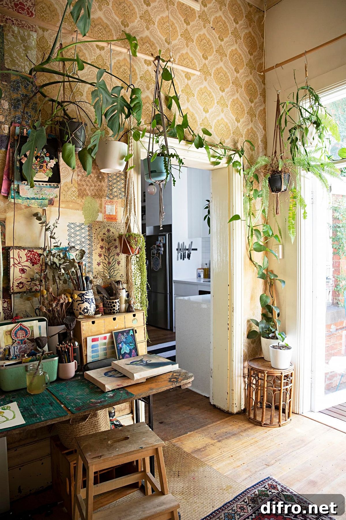 Modern eclectic home office with creeper