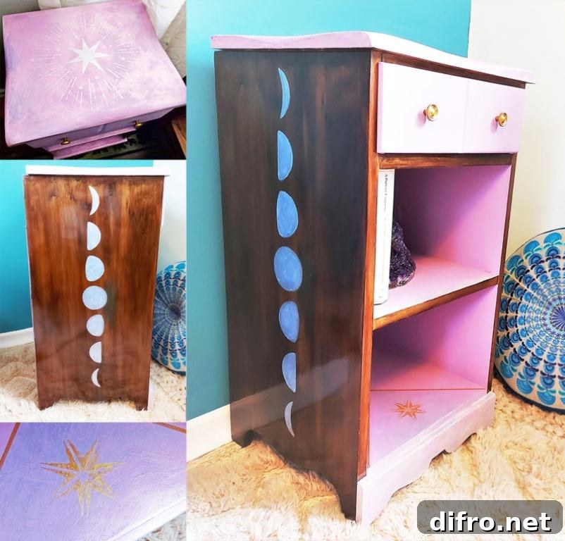 Pink and brown furniture with marks on top and side